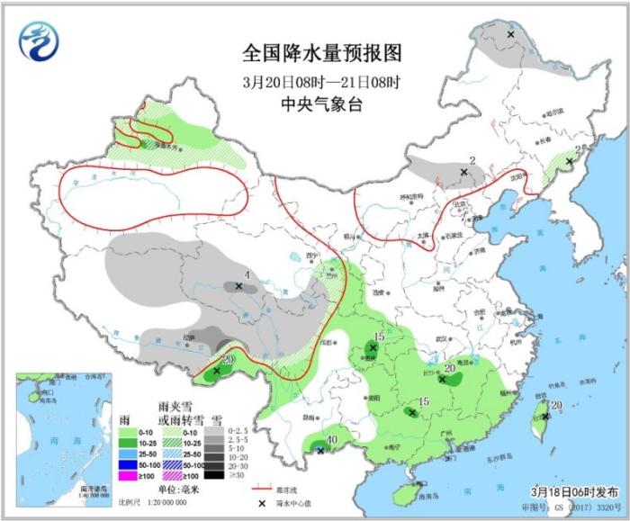 ͼ3 ȫ����ˮ��Ԥ��ͼ(3��20��08ʱ-21��08ʱ)